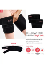 Black thigh shaper with Volexy branding on a white background