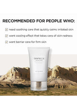 Skincare product with desert landscape background and text about product benefits.