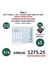 Promotional offer for Cleardea mucin collagen product with discount details on a white background