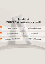 PDRN Enriched Recovery Balm packaging with benefits listed on a white background