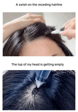 Person applying hair product to receding hairline with text 'A swish on the receding hairline' and 'The top of my head is getting empty'.