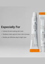 Two tubes of Melaclear cream on a gray background with text about skin care benefits.