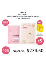 Advertisement for Artpe dark spot solution bandal patch with promotional offer on a white background
