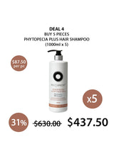 Phytopecia Plus hair shampoo bottle with promotional text on a white background