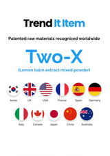 Advertisement for Trend It Item's Two-X lemon balm extract mixed powder with international flags and branding.