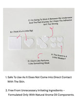 Product packaging with heart-shaped adhesive patches and text on a white background