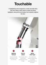 Product description of a highlighting stick with features highlighted on a white background