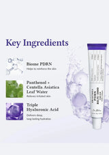 Skincare product with key ingredients listed on a white background