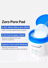Zero Pore Pad with ingredients listed on a white background