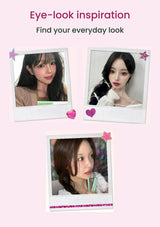 Three MERRYMONDE Super Twim eye makeup looks with mint pen packaging