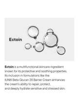 Skincare ingredient Ectoin with text about its properties and uses on a white background