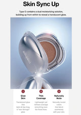 Cushion compact with a dual moisturizing solution on a light blue background