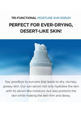 Tri-functional moisture sun serum with text on a white background
