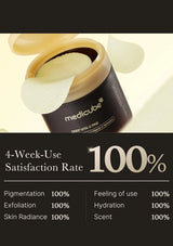 Medicube Deep Vita C Pad with a 4-week-use satisfaction rate graphic on a light background