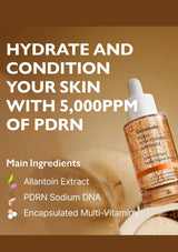 Skincare product with text about hydrating and conditioning skin using PDRN.