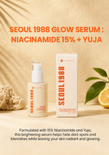 Seoul 1988 Glow Serum with packaging on a beige background