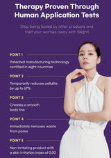 Advertisement for a skincare product with a woman in a white dress on a purple background