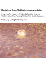Moisturizing cream with a close-up of skin texture and a glowing effect.