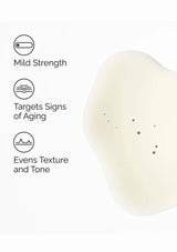Cosmetic product with text indicating its benefits on a white background. Diagram of Retinol 0.2% in Squalane with text explaining its benefits.