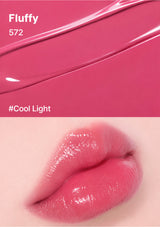 Lipstick shade 'Fluffy 572' with a close-up of lips wearing the color on a white background.