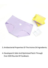 Purple women's underwear with a yellow packaging on a white background