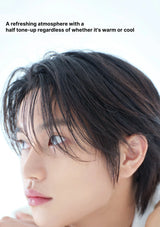 Close-up portrait of a person with dark, medium-length hair and a soft light background, with small black text at the top describing a hair-toning or styling effect.