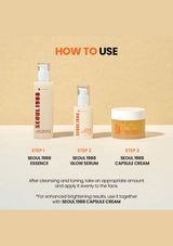 Cosmetic product set with 'Seoul 1988' branding on a beige background