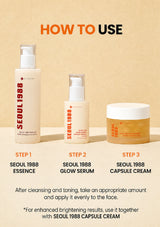 Cosmetic product set with 'Seoul 1988' branding on a beige background