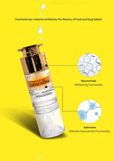 Skincare product with text on a yellow background