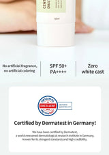 Skincare product with Dermatest certification label on a white background