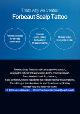 Advertisement for Forbeaut Scalp Tattoo on a blue background with text and icons.