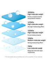 Diagram showing different molecular weight ranges with corresponding effects on skin hydration.