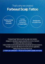 Advertisement for Forbeaut Scalp Tattoo on a blue background with text and graphics.