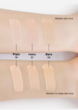 Skin tone swatches on a beige background with labels for different skin tones.