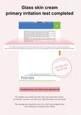 Document with text about a glass skin cream irritation test on a white background