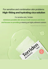 Torriden Balanceful Mask on a green background with product description text.