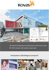 Kovas building with promotional text and images on a white background