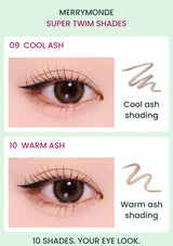 MERRYMONDE Super Twim Pen Eyeliner 09 Cool Ash and 10 Warm Ash: eye makeup looks and colour swatches