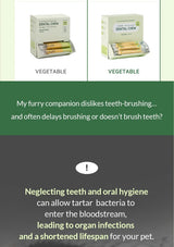 Two boxes of dental chews for pets with text about pet dental care and hygiene.
