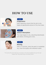 Instructions on how to use a mud mask with step-by-step guidance.