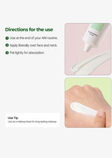 Cosmetic product with application instructions and a use tip on a light pink background