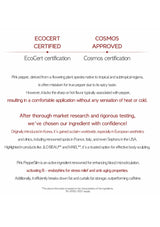 Text detailing Ecocert and Cosmos certifications on a white background