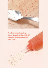 Grapefruit jam being applied to skin with text about vitamins and nutrients.