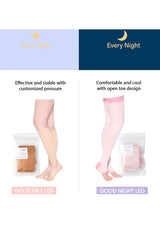 Comparison of compression stockings for 'Every Day' and 'Every Night' with text on effectiveness and comfort.