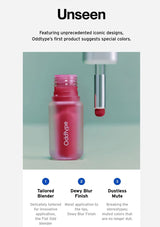 Pink lip gloss with a applicator on a light green background, featuring the brand 'Oddtype'.