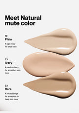 Three beige color swatches labeled 'Plain', 'Ivory', and 'Bare' on a white background with text describing their tones.