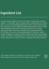 Ingredient list on a green background with a small logo in the corner.