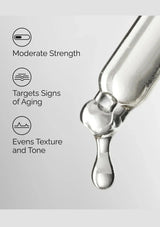 Skincare serum dropper with text on a light gray background