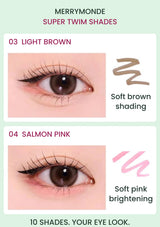 MERRYMONDE Super Twim Pen Eyeliner 03 Light Brown and 04 Salmon Pink: eye makeup looks and colour swatches