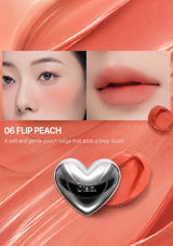 Lipstick with a heart-shaped design and 'Chanel' branding, shown on a model with close-up of color swatch.
